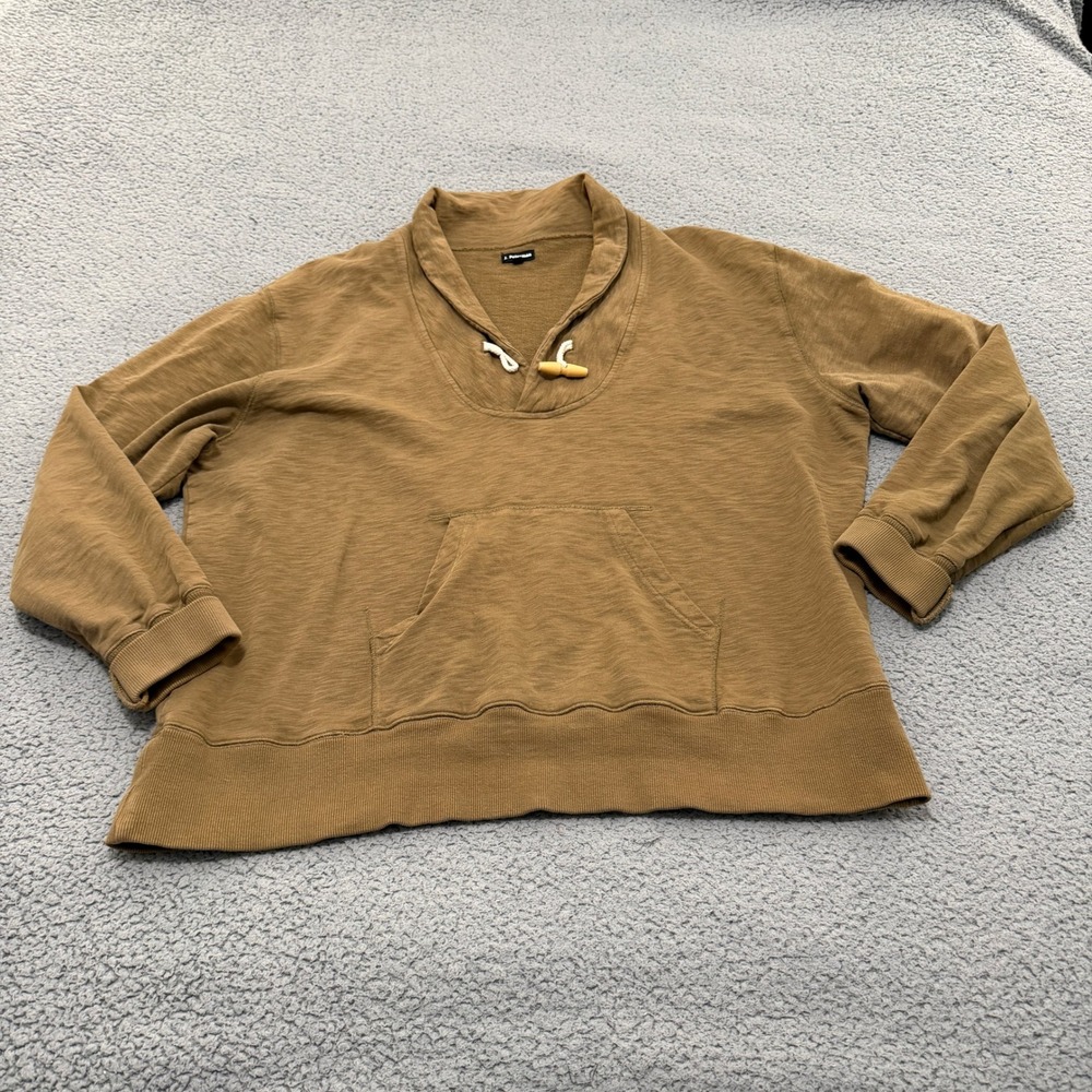 J. Peterman Sweater Mens XL Shawl Collar Toggle Brown Cotton Slub Pullover